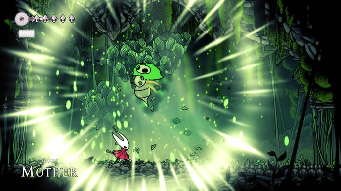 The Moss Mother boss in her natural habitat, surrounded by the organic growths of the Ruined Chapel