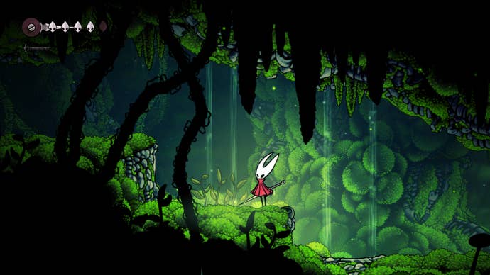 Hornet near her starting cage in Moss Grotto, showing the path forward